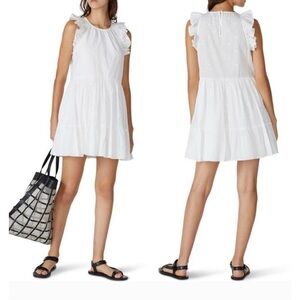 The Kooples Flutter trim embroidered cotton mini dress in white NWT